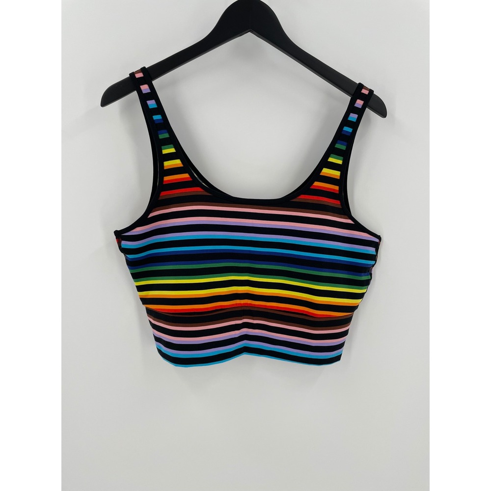 TomboyX Rainbow Stripe Scoop Neck Bralette 2X Multicolored Cotton Blend
